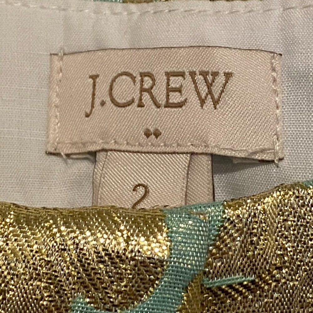 J.Crew Factory Mint and Gold Brocade Capri Pant Size 2 - Picture 9 of 10